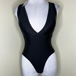 Emporio Body Bodysuit XS/SM Black Plunge V-Neck Padded Sleeveless Brazil Womens